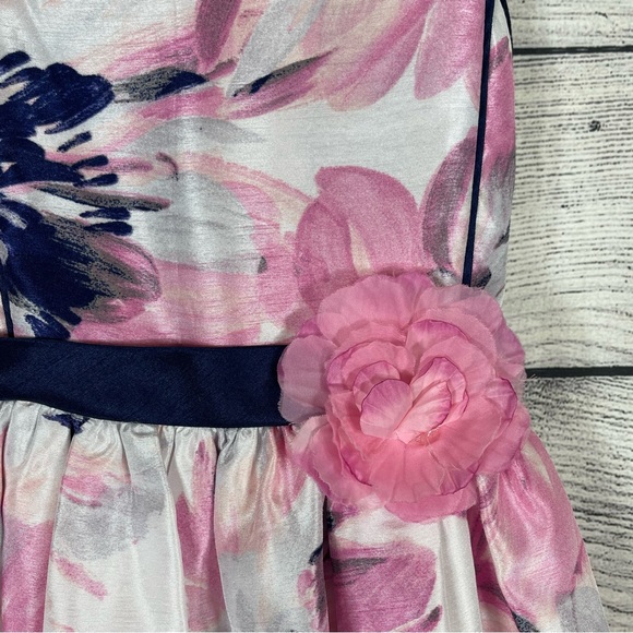 Pink & Violet Girl's Pink and Navy Floral Print Flower Dress Sz 6 - Picture 3 of 11